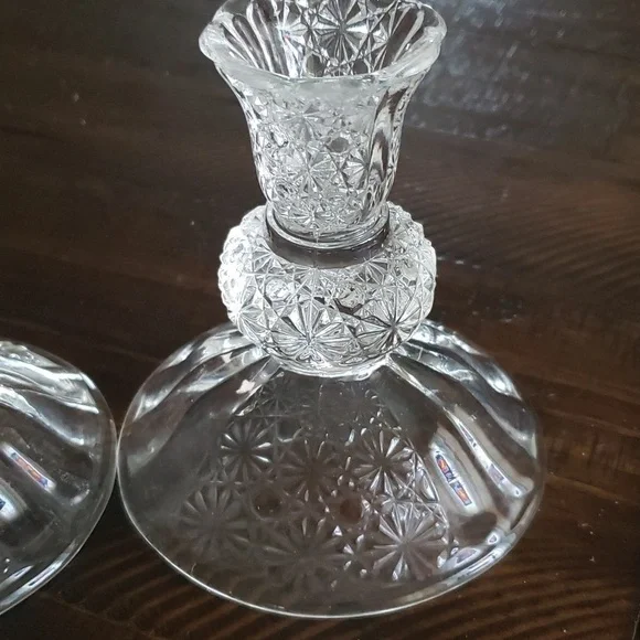 Vintage Fenton Daisy and Button Clear Glass Candle Holders (set of 2) - Picture 2 of 4